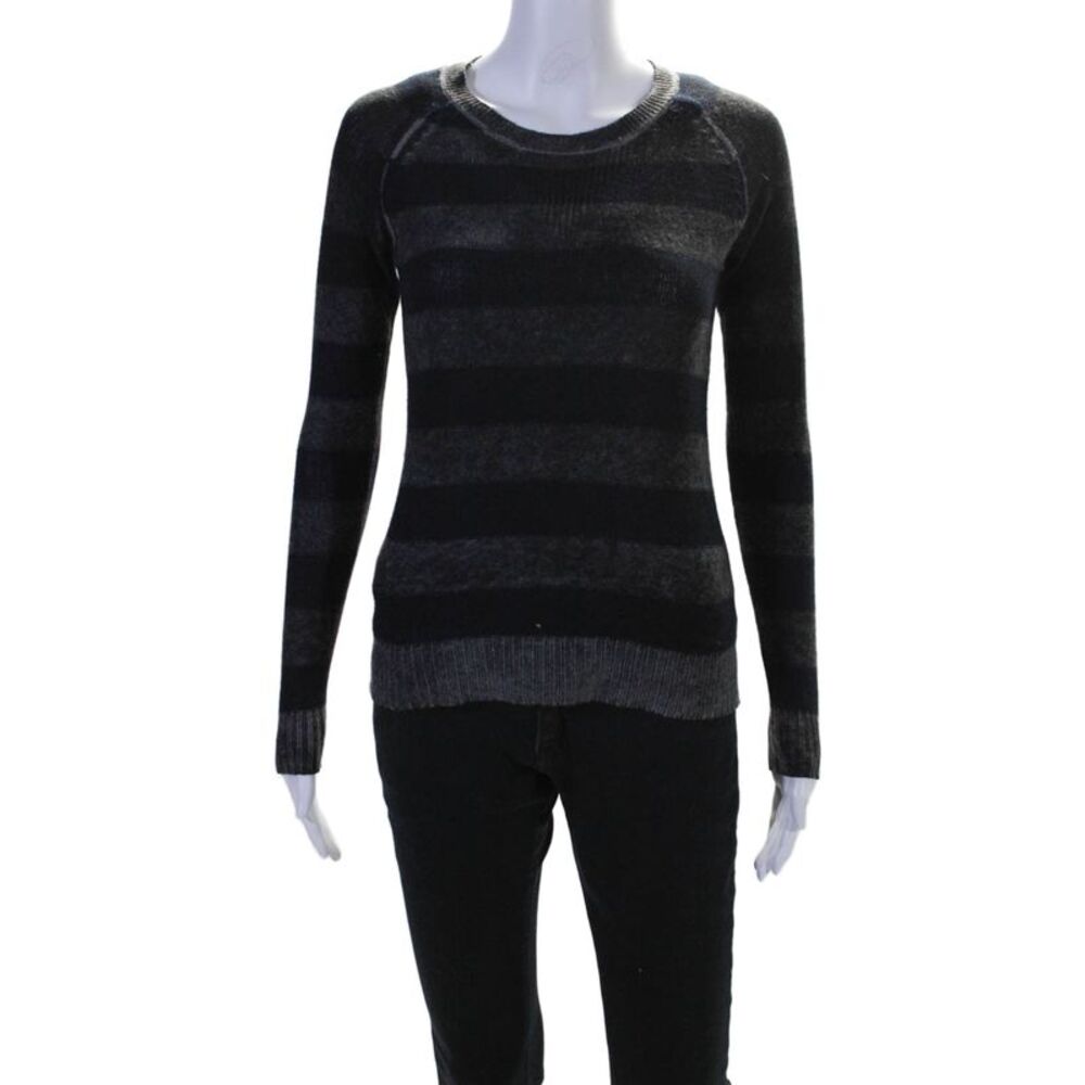 Line Womens Wool Blend Striped Round Neck Pullover Sweater Top Gray Size XS